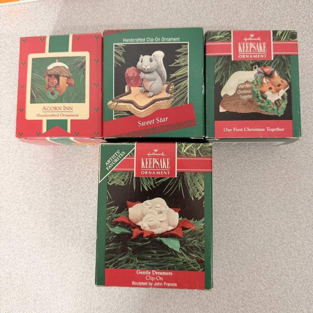 Lot of 4 VTG Hallmark Keepsake WOODLAND animal Christmas ornaments In Box